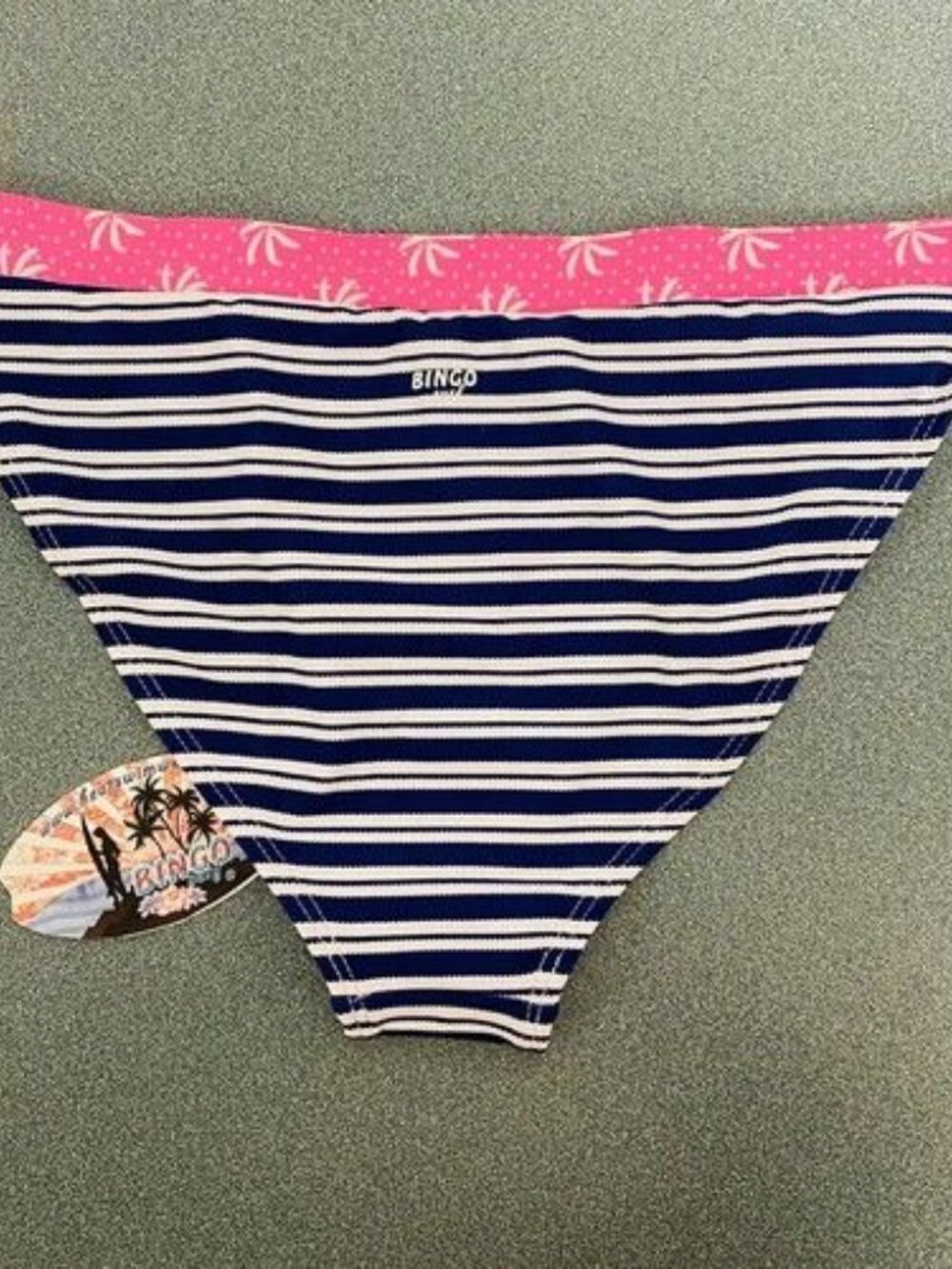 Bingo Surf Bikini Bottoms Swimsuit Size M  Pink Palm Tree Blue‎ White Stripe - Picture 3 of 4
